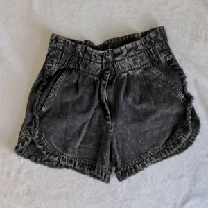 Sea New York Dax Acid Washed Black Denim Ruffle High Waist Shorts Stone Wash 2